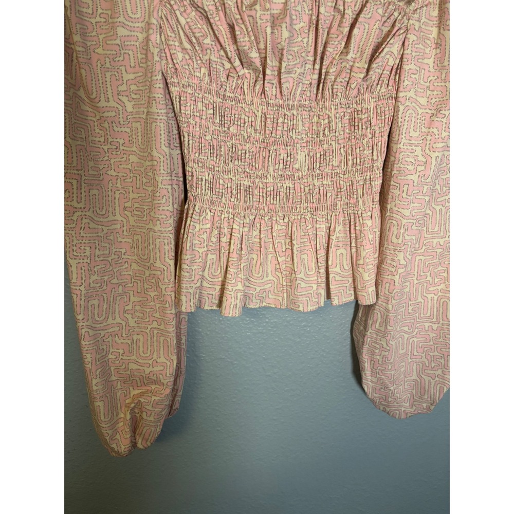 Staud Jules Smocked Long Sleeve Top Pastel Maze Pink Size XS - Picture 5 of 10